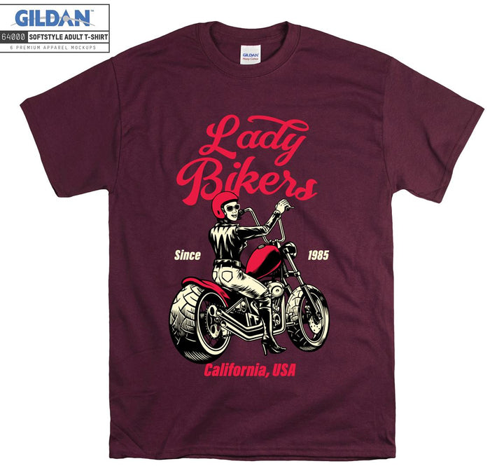 Lady bikers skeleton california figure T-shirt