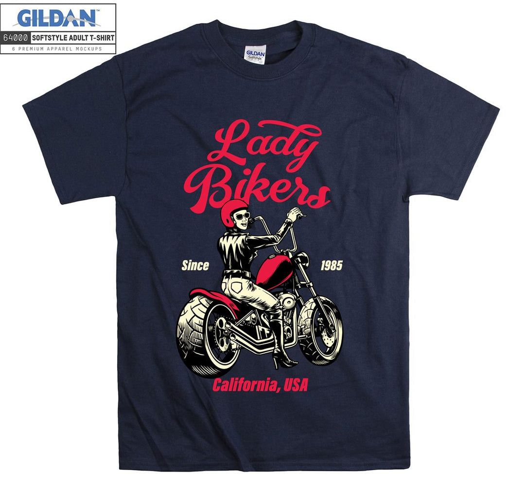 Lady bikers skeleton california figure T-shirt