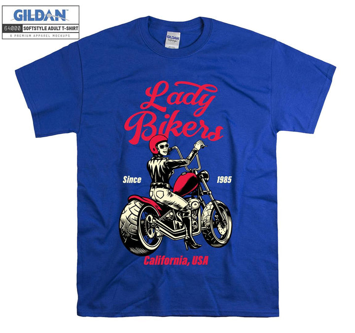 Lady bikers skeleton california figure T-shirt