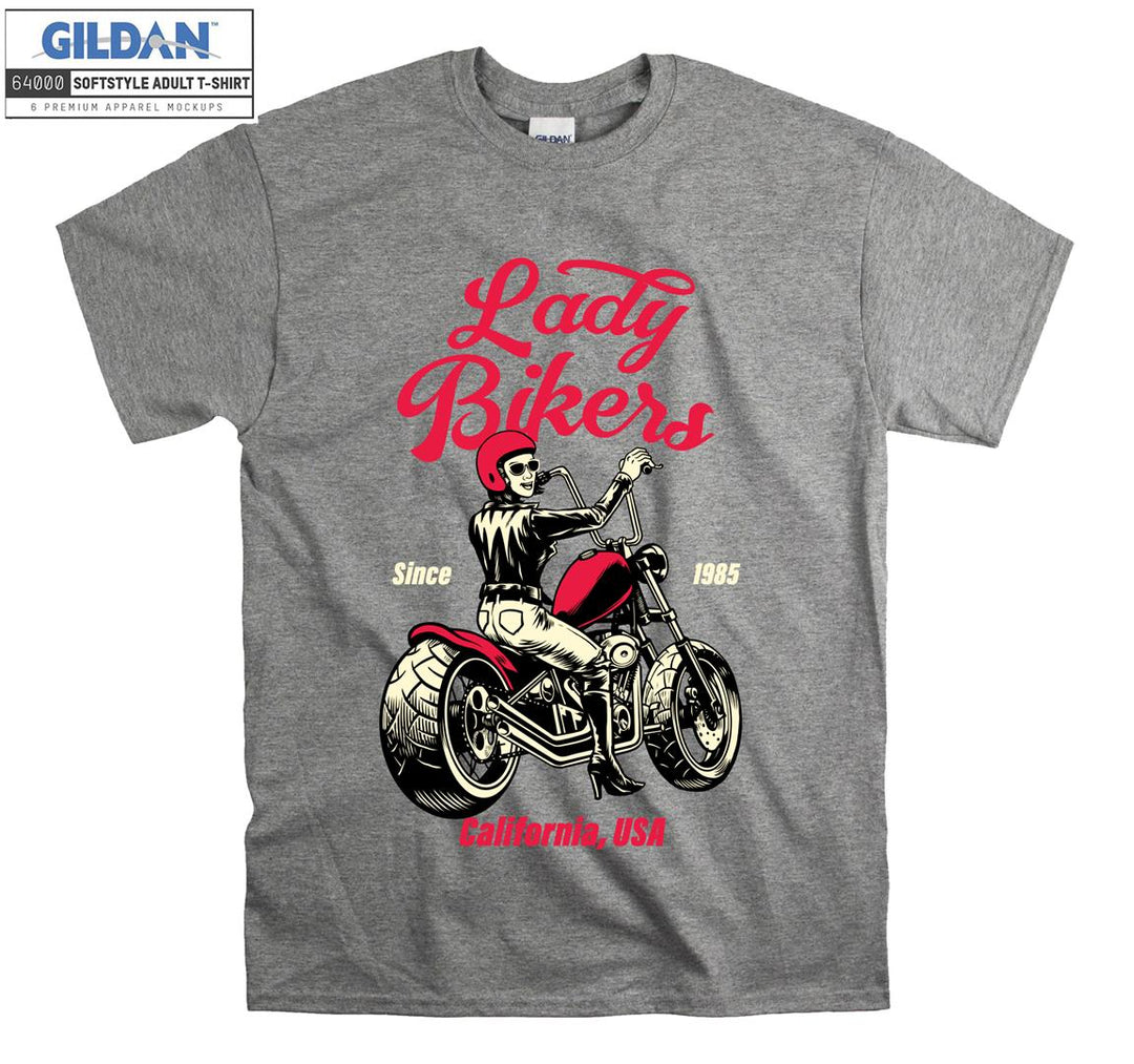 Lady bikers skeleton california figure T-shirt