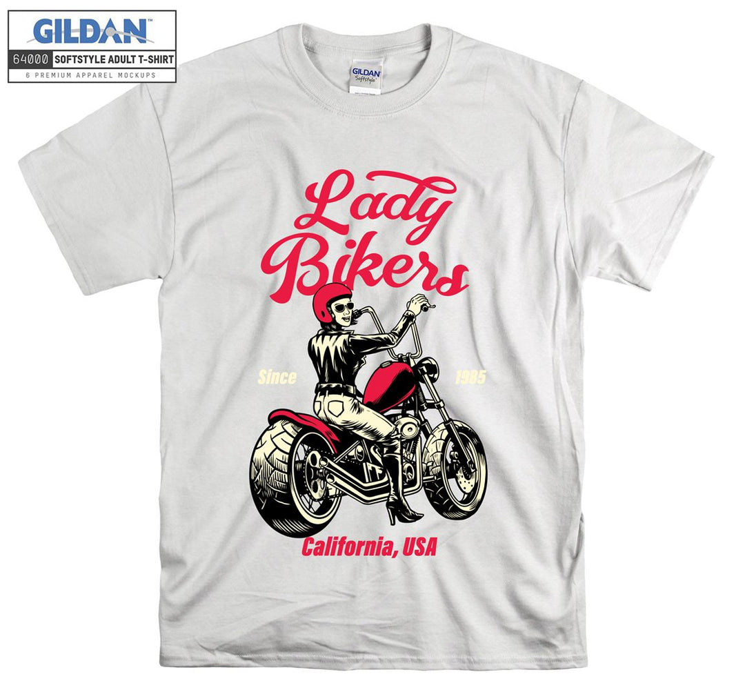 Lady bikers skeleton california figure T-shirt