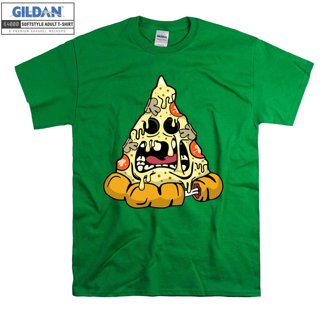 Funny pizza cartoon character terrible figure T-shirt