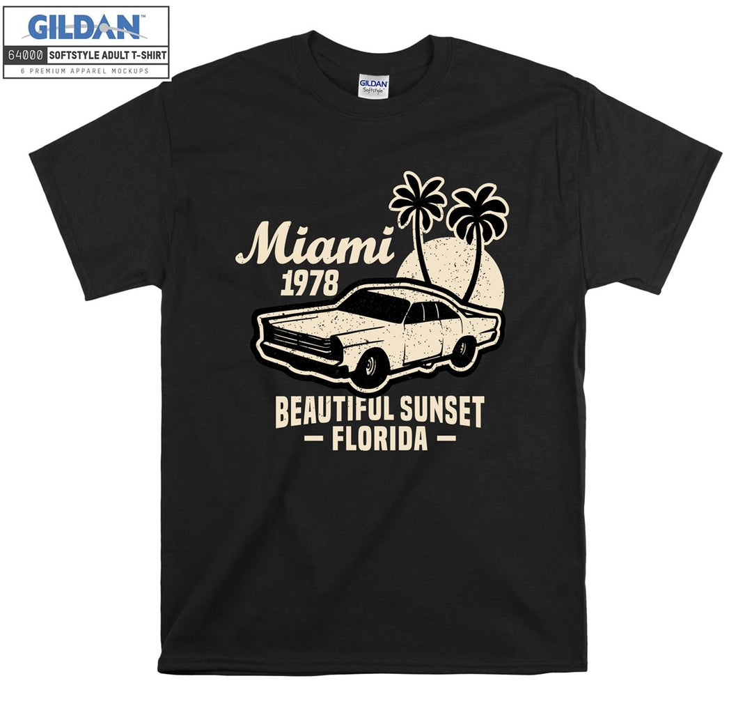 Miami Beautiful Sunset Florida Car Figure T-shirt