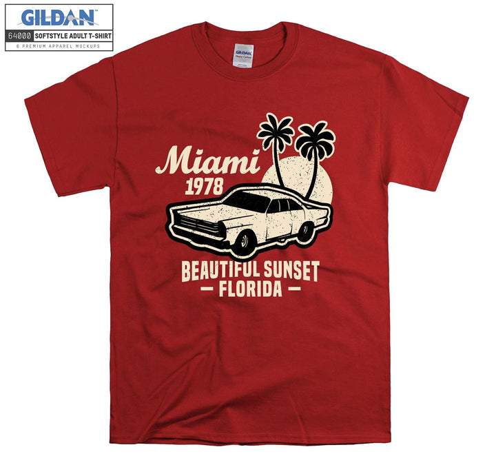 Miami Beautiful Sunset Florida Car Figure T-shirt