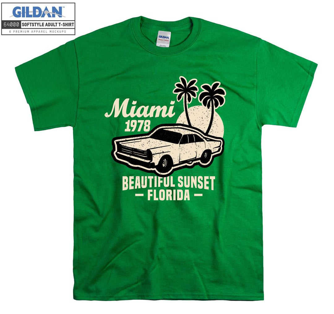 Miami Beautiful Sunset Florida Car Figure T-shirt