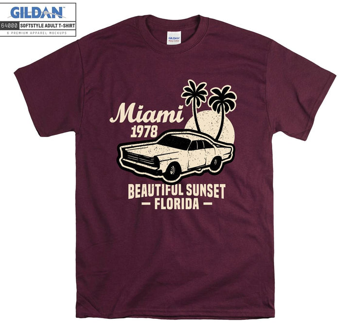 Miami Beautiful Sunset Florida Car Figure T-shirt