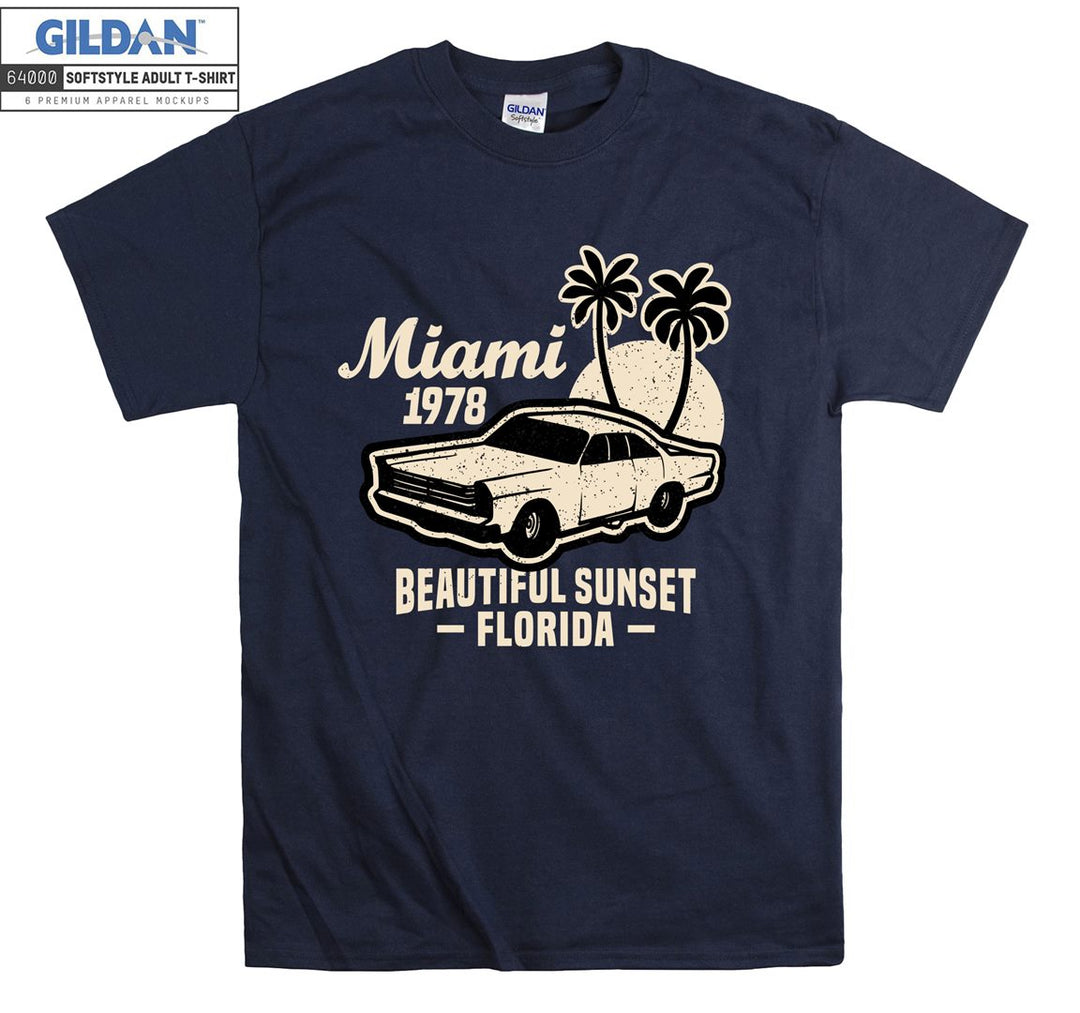 Miami Beautiful Sunset Florida Car Figure T-shirt