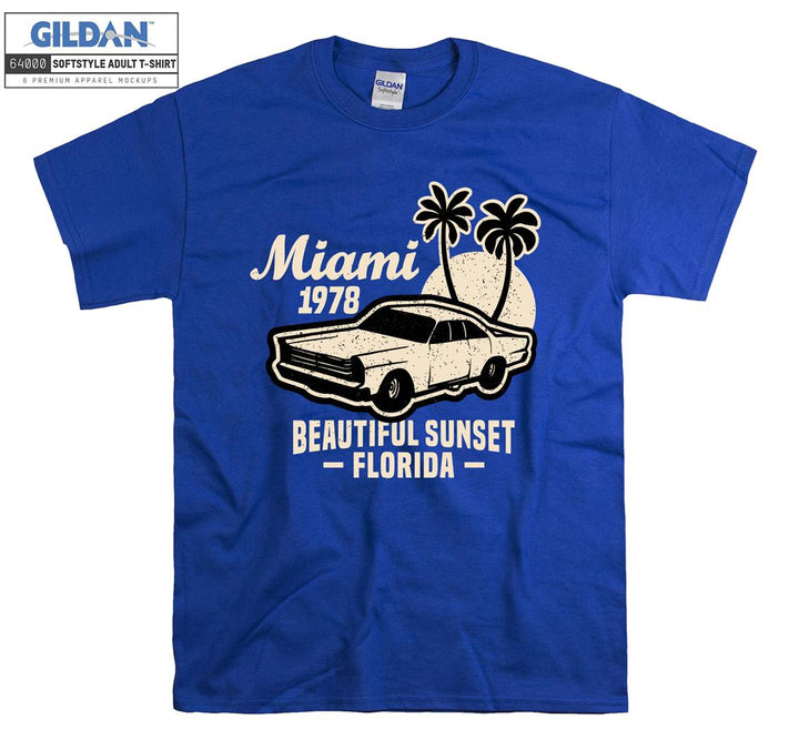 Miami Beautiful Sunset Florida Car Figure T-shirt