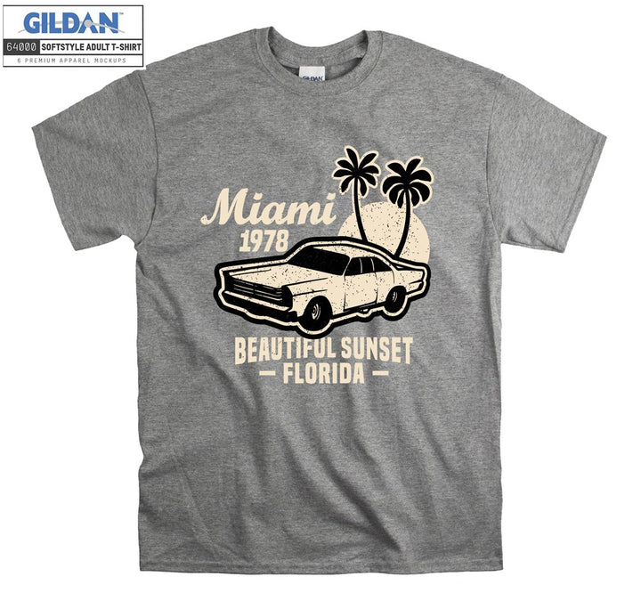 Miami Beautiful Sunset Florida Car Figure T-shirt