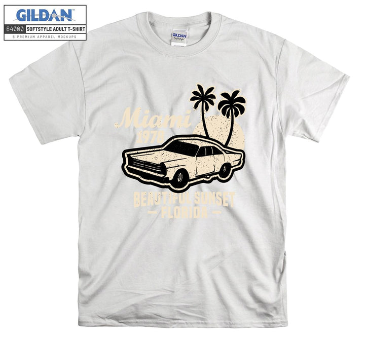 Miami Beautiful Sunset Florida Car Figure T-shirt