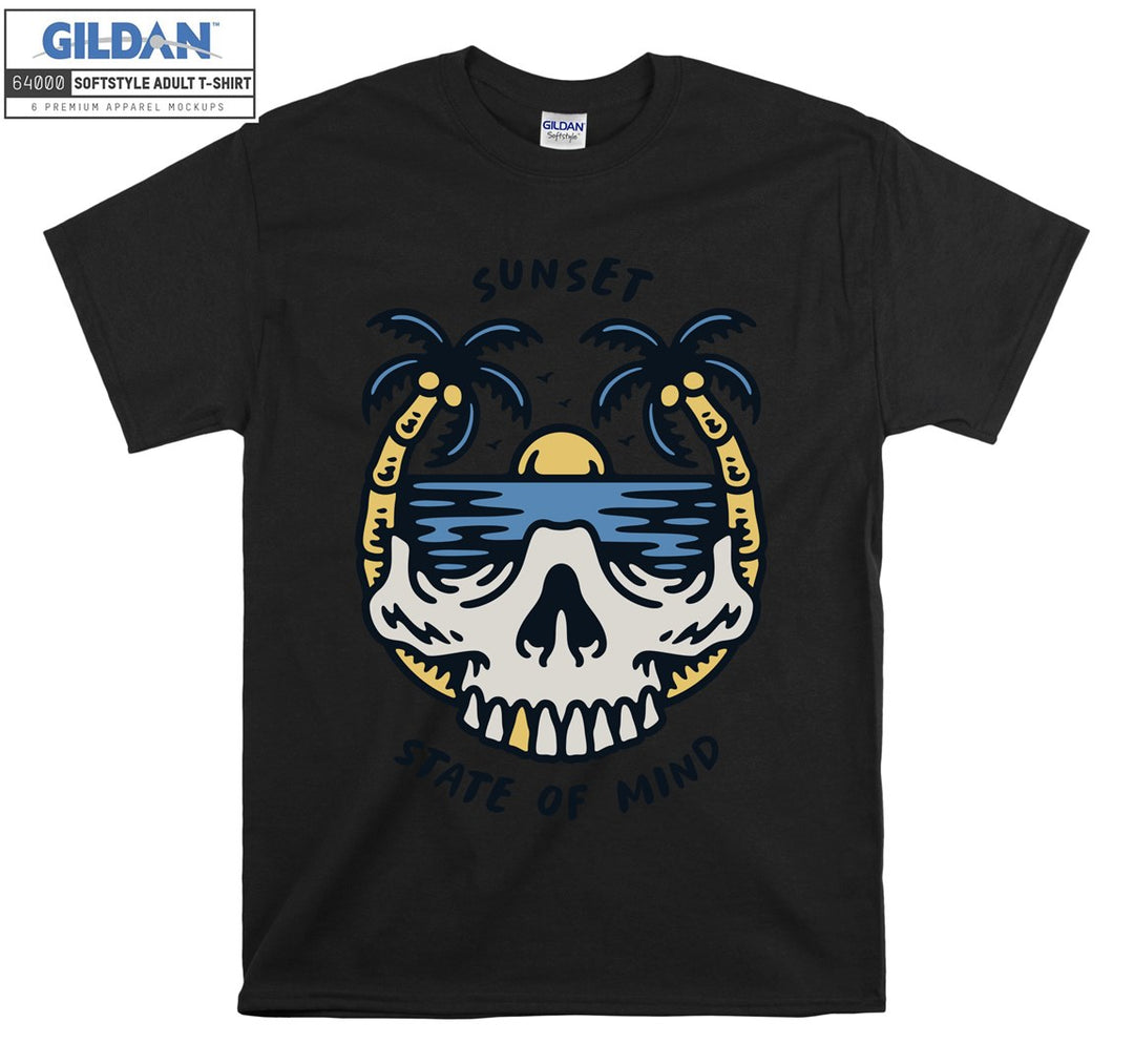 Sunset state of mind skull on holiday figure T-shirt