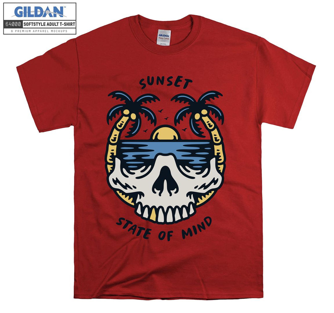 Sunset state of mind skull on holiday figure T-shirt