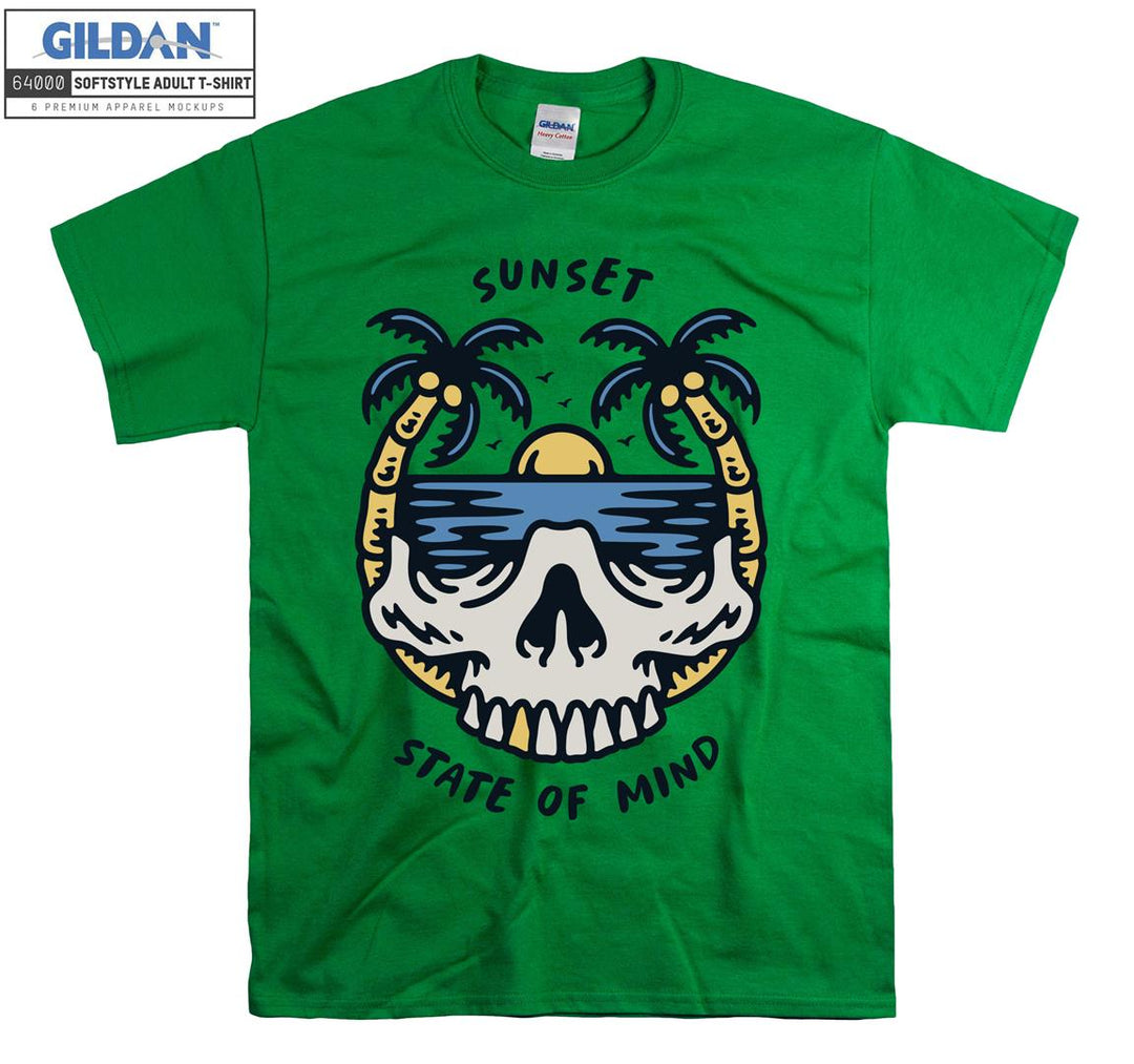 Sunset state of mind skull on holiday figure T-shirt