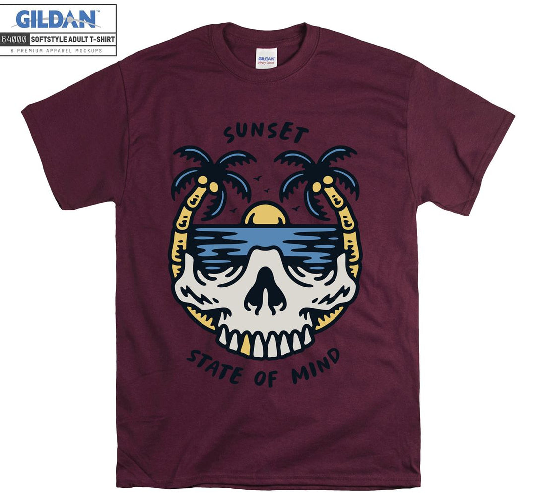 Sunset state of mind skull on holiday figure T-shirt