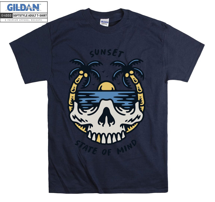 Sunset state of mind skull on holiday figure T-shirt