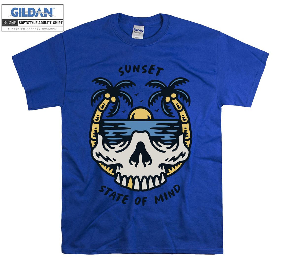 Sunset state of mind skull on holiday figure T-shirt