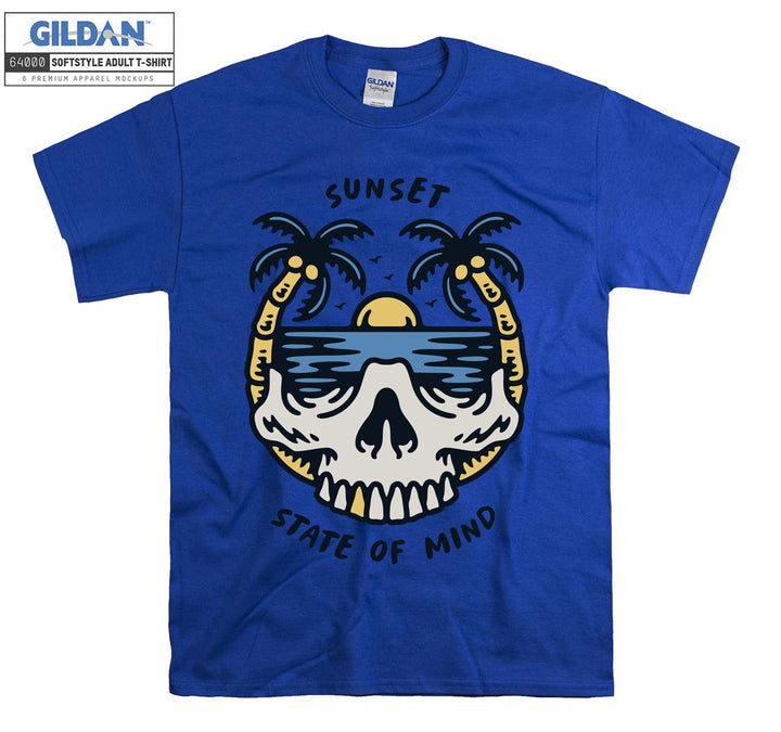 Sunset state of mind skull on holiday figure T-shirt