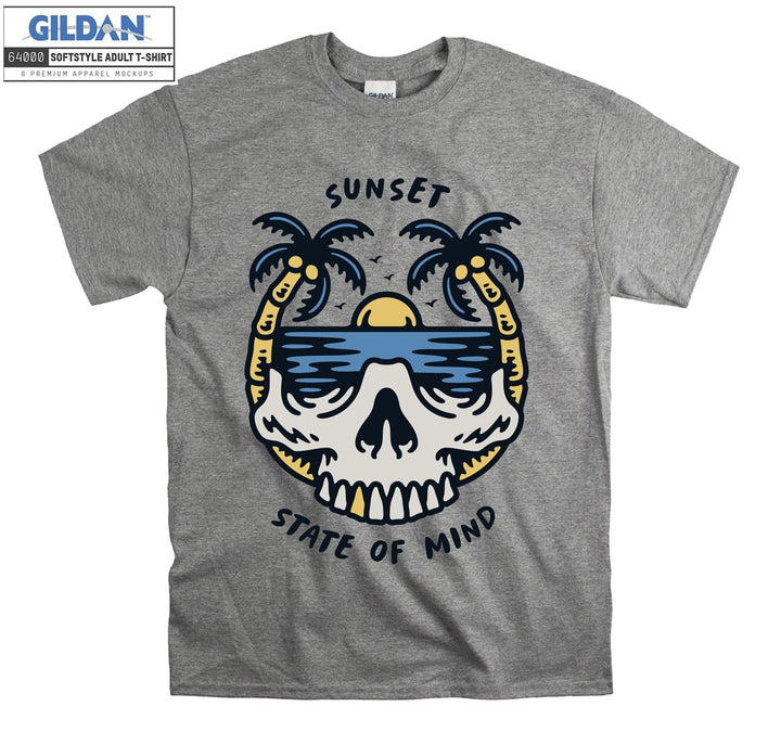 Sunset state of mind skull on holiday figure T-shirt