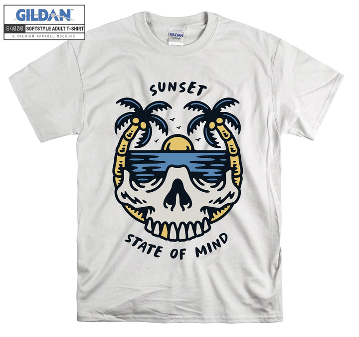 Sunset state of mind skull on holiday figure T-shirt